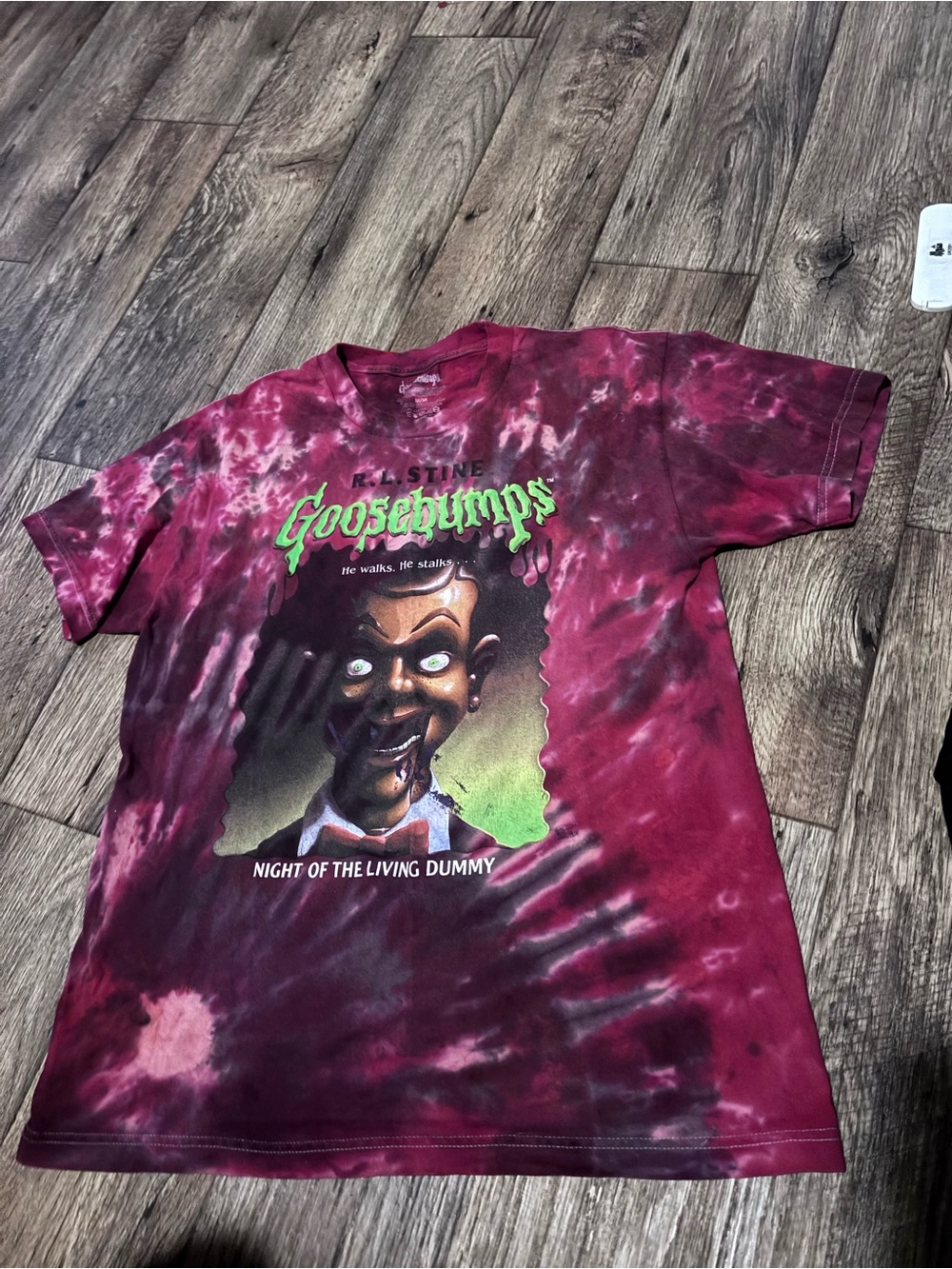 'Night of the Living Dummy' Tie-Dye Graphic Tee - Maroon Medium Goosebumbs
